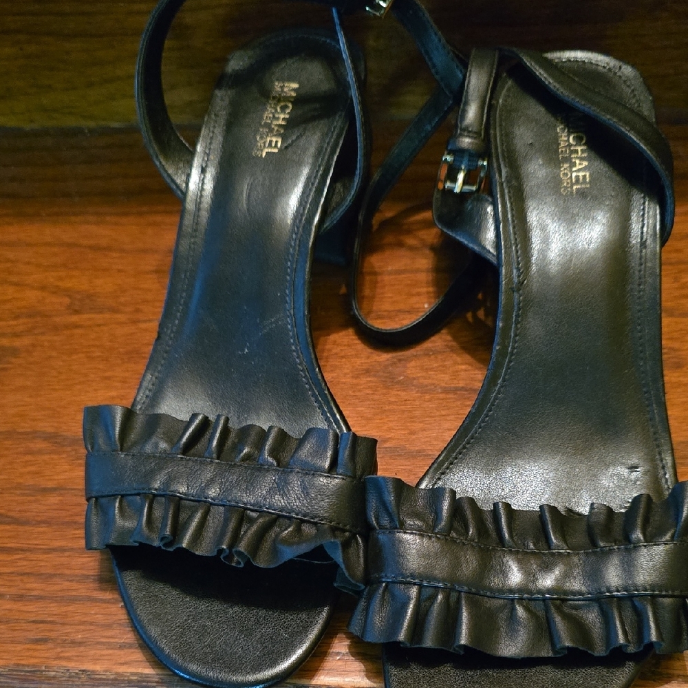 Michael Kors Black Slingback Sandals with Ruffled Detail